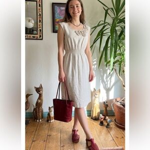 Merona Cream Sleeveless Cotton Dress with Floral Neckline